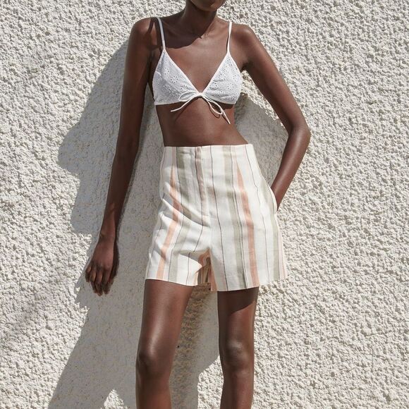 Zara LINEN BLEND STRIPED SHORTS - Picture 1 of 6